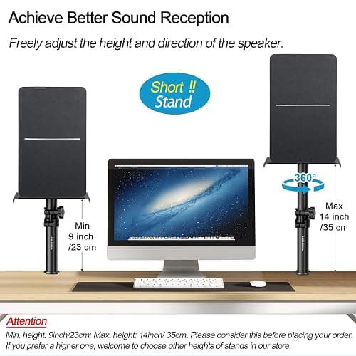 Vondynote Set of 2 Desktop Clamp Speaker Stands Short Studio Monitor Stands Height Adjustable thumbnail 2