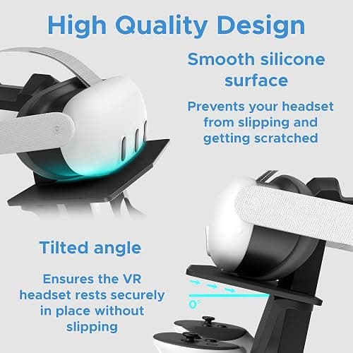 Digicharge VR Headset Stand for Meta Quest 3S / Quest 3 Oculus Quest 2 VR Mount Display Storage for Headset and Touch Controllers - Black thumbnail 5