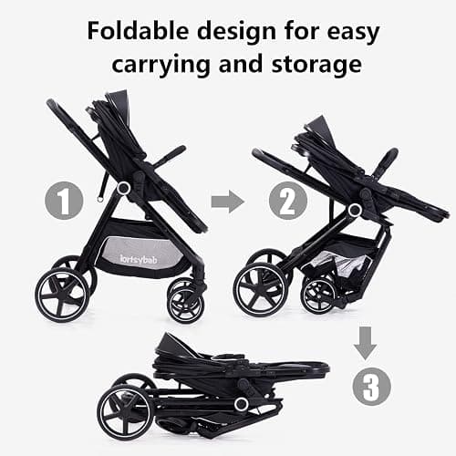 Lortsybab 2-in-1 Baby Stroller - Folding Infant Newborn Pram Stroller with Reversible Seat - Toddler Strollers for 0-36 Months Old Babies thumbnail 7