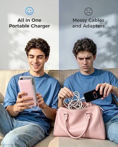 VEGER Portable Charger for iPhone, Power Bank Built in Cables and Wall Plug | 10000mAh,Ultra Slim&Compact,5 Outputs,LED Display,Power Bank for iPhone,Samsung,Travel Essentials for Camping Cruise Business thumbnail 6