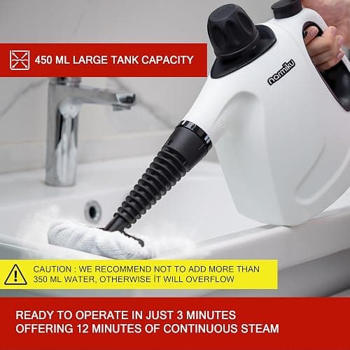 NARMIKU Steam Cleaner Handheld, 450ml Capacity Portable High Pressure Steamer for cleaning with 14 Piece Accessory Kit. Multi-Purpose Steam Cleaner for Home, Kitchen, Sofa, Floor, Window, Carpet Stain thumbnail 3