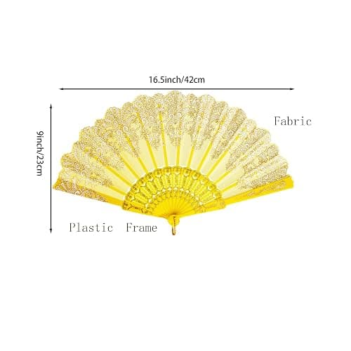 QIRMIZI 10 Pack Folding Handheld Fans,Silk Spanish Fan, Perfect for Weddings, Parties, and Dancing,Yellow thumbnail 3