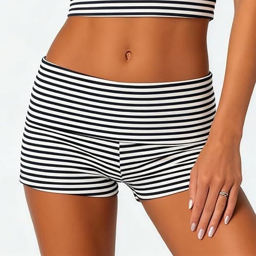 KMBANGI Womens Fold Over Shorts Elastic Waist Y2k Lounge Shorts Foldover Cute Pajama Micro Bottoms Mini Shorts Sleepwear thumbnail 7