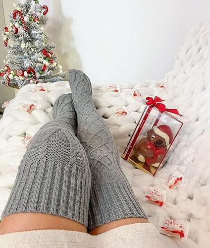 Pcavin Thigh High Socks for Women Cable Knit Over the Knee Boot Socks, Long Warm Leg Warmers Winter thumbnail 8