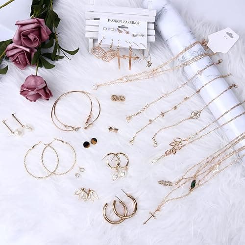 AROIC 38-52PCS Jewelry Set with Necklace Bracelet Layered Ball Dangle Hoop Stud Earrings for Women Jewelry Fashion and Valentine Birthday Party Gift thumbnail 7