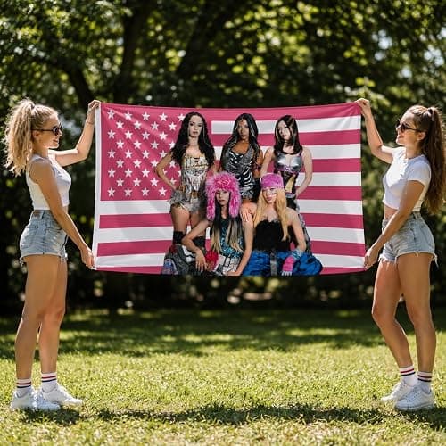 QTXORY Pink Flag Tapestry, 3x5 FT Polyester Wall Hanging Single-Side Print Poster for Room Decor, Outdoor, Bedroom, Events, Festivals, Parties gifts For Katseye fans thumbnail 4