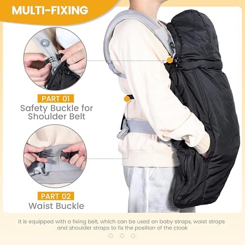 Orzbow Winter Baby Carrier Cover with Detachable Hood, Waterproof & Windproof, Universal for Baby Carriers and Baby Waist Stool, Baby Bunting Bag for Car Seats and Strollers with Storage Bag, Black thumbnail 5