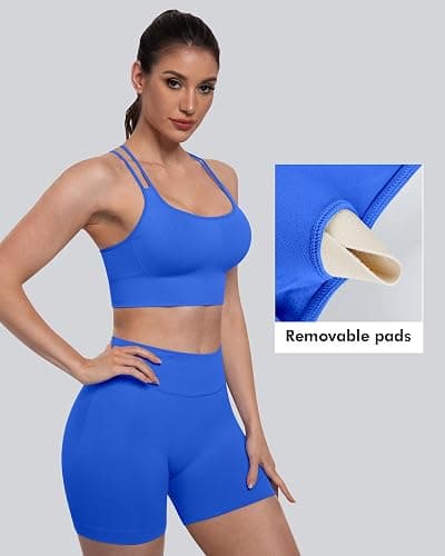 CHRLEISURE Sports Bras for Women, 4 Packs Padded High Support Workout Yoga Seamless Criss-Cross Racerback Bras thumbnail 2