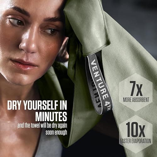 VENTURE 4TH Quick Dry Towel. Microfiber Travel Towel Ideal for Camping, Hiking, Backpacking, Gym. Lightweight & Fast Drying Travel Towels for Body. Compact & Easy to Pack - Army Green Extra Large thumbnail 5