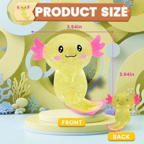 Axolotl Squishy Stress Relief Toy Glitter Fidget Toys Cute Malt Sugar Axolotl Toy Fidget Toys Adults Fidget Toy for Kids Youth Adult, Party Favors Anxiety Relief Squishy Toys(Yellow) thumbnail 3