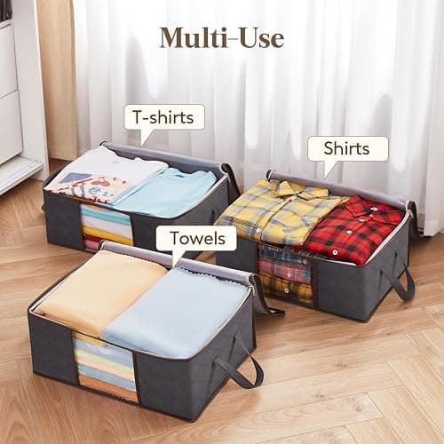 Lifewit 6 Pack Clothes Storage Bag, Foldable Storage Bin Closet Organizer with Reinforced Handle, Sturdy Fabric Blanket Storage with Clear Window, Storage Containers for Clothing, Bedding, Gray thumbnail 8