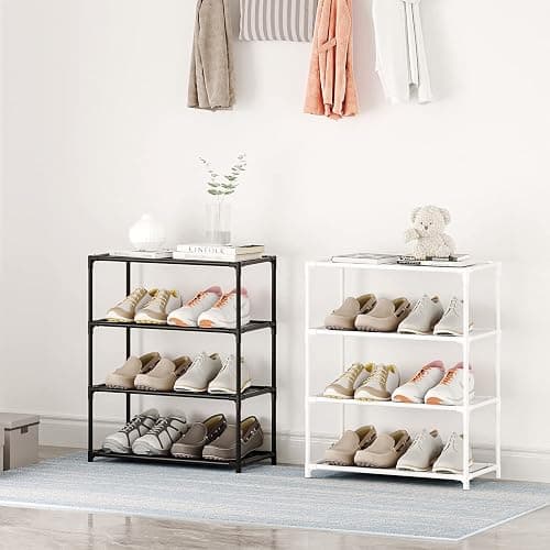Vockot Small Shoe Rack 6-8 Pairs Sturdy Shoe Shelf 4-Tiers Narrow Stackable Shoe Organizer,Lightweight Kids Shoe Racks for Entryway, Doorway and Closet(White) thumbnail 4