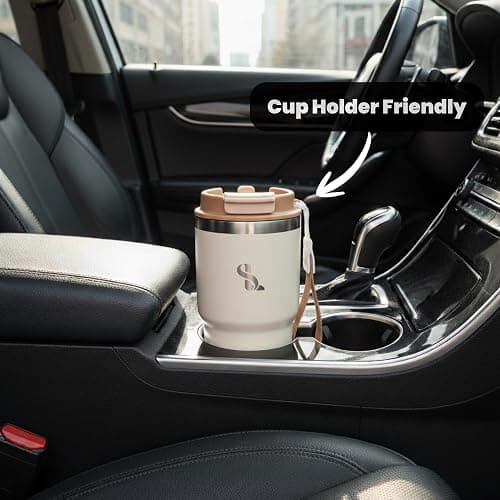 SimplyLivin Insulated Coffee Cup Travel Mug 480ml 16oz | Tumbler Flask with Straw & Spout Lid | Leakproof | 8H Hot 12H Cold | Reusable Coffee Cup | Stainless Steel Tumbler | Gift | Classic Beige thumbnail 8