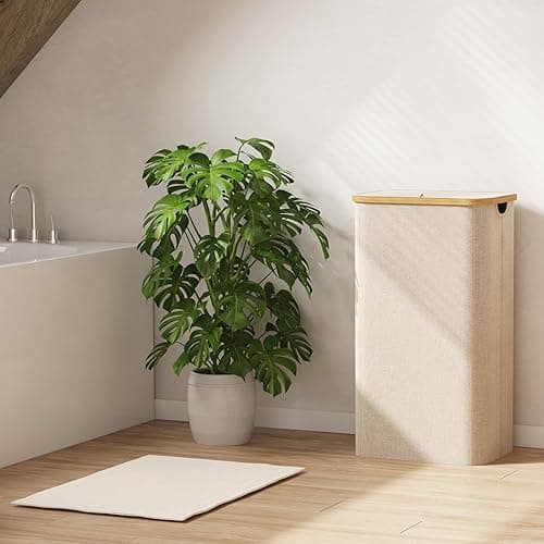 Lifewit 100L Laundry Basket with Lid, Clothes Hampers for Laundry with Bamboo Handles and A Removable Bag, Large Foldable Laundry Hamper for Bedroom, Bathroom, Dorm, Laundry Room, Beige - Beige - 100L thumbnail 7