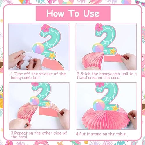 Funmemoir Two Cool Pool 2nd Birthday Honeycomb Centerpieces - 8 Piece Double Sided Summer Swimming Beach Theme Table Decor for Girls Second Birthday Party Macaron Color thumbnail 5