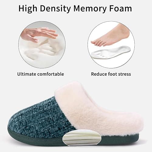 Evshine Women's Chenille Knit Fuzzy Slippers Memory Foam Warm House Shoes | Comfy Fleece Lined, Fluffy Faux Fur, Anti-slip, Machine washable, Indoor & Outdoor, Gifts thumbnail 4