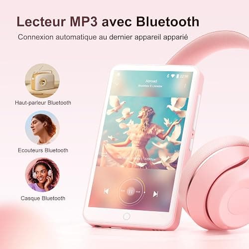 Lecteur MP3 avec Bluetooth et WiFi, Oilsky 80Go Lecteur de Musique Mp3 et Mp4, Lecteur à écran Tactile 4 Pouces 1080P, Lecteur Spotify Android (Rose) thumbnail 7