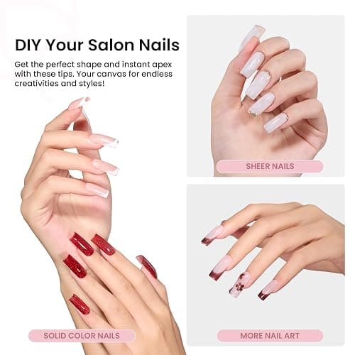 Beetles Tipex Instant Apex Nail Tips Medium Square, Pre-building Pre-Etched Half Matte Thicker Acrylic Nail Strong Full Cover False Nail Extension Building 192 Pcs 16 Sizes thumbnail 2