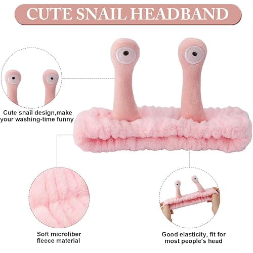 SuPoo Snail Face Wash Headband - Light Pink, Soft Microfiber Material, Funny Design, One Size Fits Most, Strong Water Absorbent, Multi-Function Use for Spa, Sports, Yoga, Makeup, Face-Washing, Shower thumbnail 4