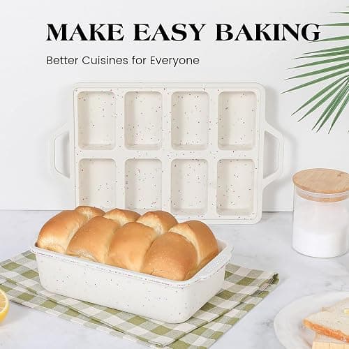 AOTASO 2 Pcs Mini Loaf Pans with Metal Reinforced Frame, Nonstick Small Silicone Bread Pans for Baking, 8 Cavity Tiny Meatloaf Pan (Cream) thumbnail 6