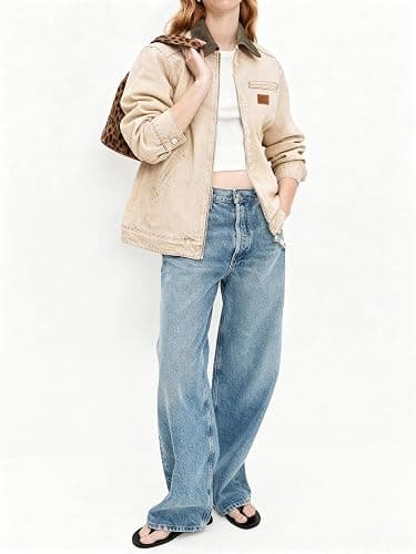 EMMIOL Barn Jean Jacket for Women Zipper Fall 2025 Clean Fit Long Sleeve Denim Jackets thumbnail 4