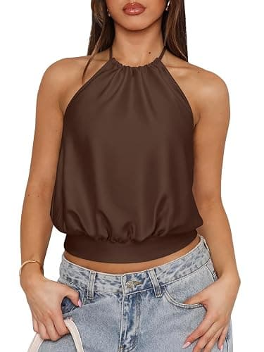 REORIA Women's Halter Backless Crop Top Sexy Sleeveless Summer Going Out Outfits 2026 Trendy thumbnail 2