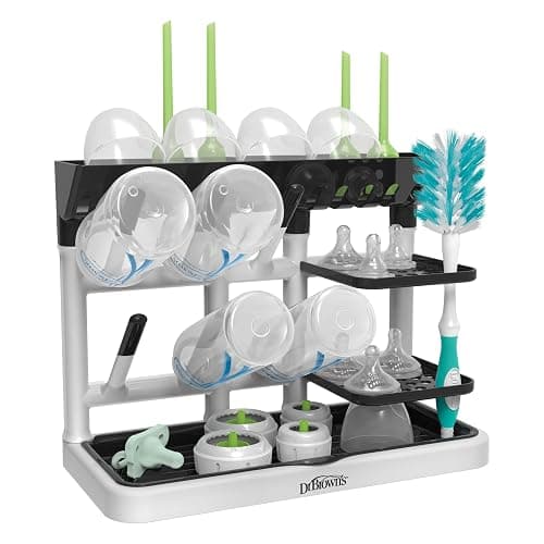 Dr. Brown's Baby Bottle Drying Tower, Stand-Up Countertop Drying Rack with Organized Storage for Baby Essentials, Space Saving Vertical Rack, Black/White thumbnail 10