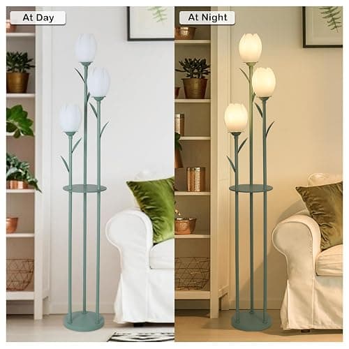 3-Light Flower Floor Lamps for Living Room, Green Floor Lamp with Shelves, Unique Tulip Standing Lamp with 3 LED Blubs, Cute Floral Tall Lamp, Modern Stand Up Light Decor for Bedroom, Kids Room thumbnail 6