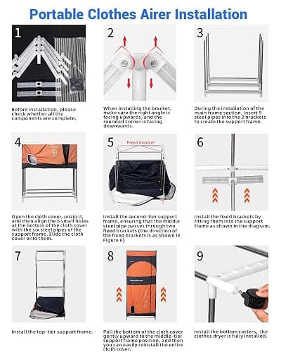 Heated Clothes Airer, 1600W-1.7 Meter Electric Clothes Dryer (Anion) with 12 Hangers, 3-Tier Foldable Heated Clothes Airer Rack with Cover, Energy Saving Heated Airers for Indoor, Apartment thumbnail 8