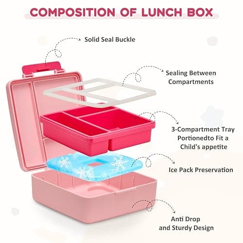 Pawtong Lunch Box Set with Bento Box Container, 17OZ Stainless Steel Food Soup Thermo, Kids Water Bottle & Portable Insulated Lunch Bag – Leakproof, Hot/Cold Retention for School, Travel(Pink) thumbnail 5