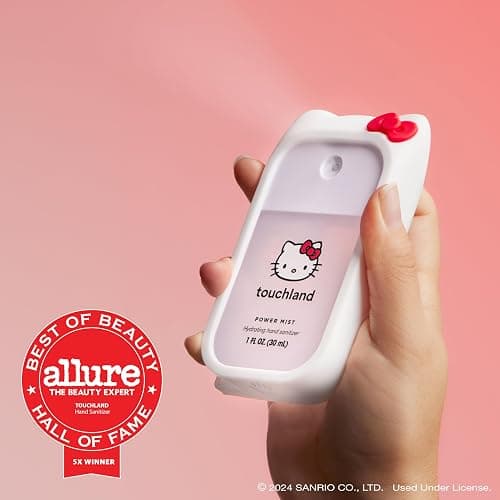 Touchland x Hello Kitty Hydrating Hand Sanitizer Spray & Case Travel Size | TSA ready Power Mist with skincare benefits. Giftable & collectible set with a bag charm case and Berry Bliss scent. thumbnail 7