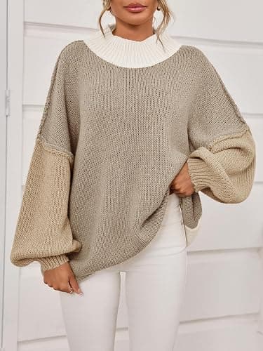 Womens Oversized Tunic Sweaters Color Block  thumbnail 2