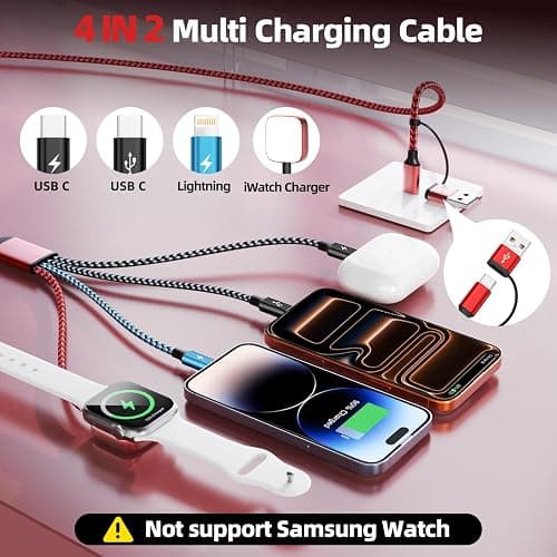 Cruise Essentials 2026, Travel Essentials Dual Type-C 4 in 2 Multi Charging Cable for iPhone Watch Charger/iPhone 17/IP, iWatch Charger, Compatible with iWatch 11-2/Ultra/iPhone 17-8,Car/ Camping 5FT thumbnail 3