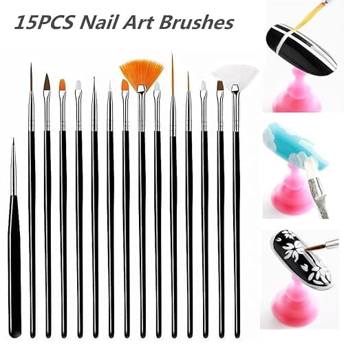 FULINJOY 21Pcs Nail Art Design Tool Kits - 1 Resin Nail Art Palette, 5 Nail Art Dotting Pens, 15 Nail Art Brushes, Nail Polish Mixing Palette Double-Ended Dotting Pen Nail Liner Nail Drawing Brushes thumbnail 3