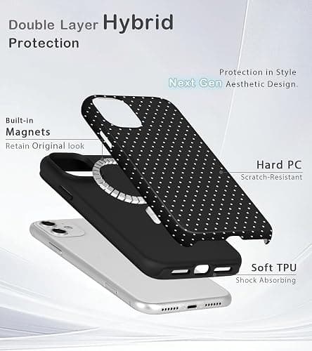 Amzfield for iPhone 11 Cute Polka Dot Phone Case, Black | Polka Dot Phone Case with Magnetic, Fall Summer Women Girls Pretty Dual Layer Hybrid Protection Elegant thumbnail 2