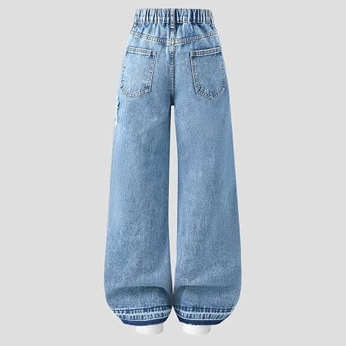 Baggy Jeans for Girls Trendy High Waisted Ripped Distressed Wide Leg Denim Pants Summer Trousers Y2K Streetwear 6-14Years thumbnail 4