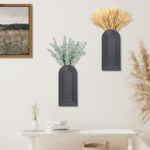 Dnnnii 2 Pack Wooden Wall Vase Set - Black Finish Modern Farmhouse & Boho Wall Decor for Entryway, Hallway, Bathroom, Living Room, Dining Room, Narrow Spaces thumbnail 4