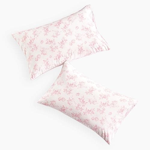 Wake In Cloud - Cottagecore Pillow Cases, Floral Shabby Chic Vintage Flower Shabby Chic Coquette Aesthetic, Set of 2 Soft Pillowcases Pillow Shams Covers, Pink, Standard Size 20x26 Inches thumbnail 2