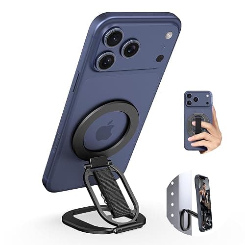 GMETINK Foldable Double Sided Ring Magnetic Phone Grip & Kickstand, Finger Loop Strap Phone Ring Holder Compatible with MagSafe iPhone 17/16/15/14/13/12 Series and MagSafe Cases(Black) - Image 1