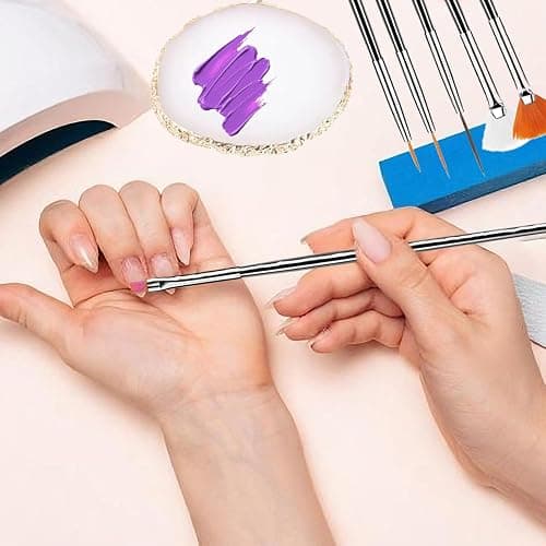 FULINJOY 21Pcs Nail Art Design Tool Kits - 1 Resin Nail Art Palette, 5 Nail Art Dotting Pens, 15 Nail Art Brushes, Nail Polish Mixing Palette Double-Ended Dotting Pen Nail Liner Nail Drawing Brushes thumbnail 8