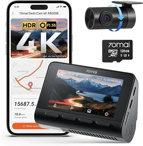 70mai 4K Dash Cam Front and Rear, Built in Wi-Fi 6 & GPS Car Camera, Super Night Vision, ADAS, 3'' IPS Screen, 24H Parking Mode, Time-Lapse, Loop Recording, with 128GB Card (A800SE) - Image 1