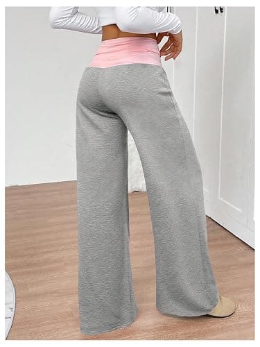 SOLY HUX Women's Sweatpants Color Block Low Rise Fold Over Waist Baggy Wide Leg Pants thumbnail 2