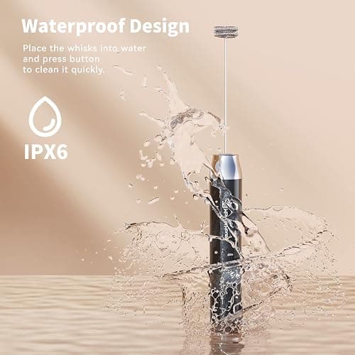 Maestri House Rechargeable Milk Frother with 3 Heads, LunaFro AS Handheld Electric Foam Maker Waterproof Detachable Stainless Steel Whisk Drink Mixer Foamer with Stand for Lattes, Cappuccino, Egg thumbnail 6