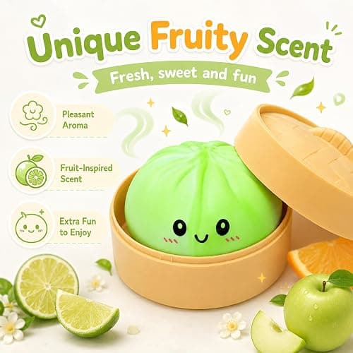 Crossunx Fruit Scented Dumpling Squishies Stress Balls, Green Tie-Dye Squishies Dumpling Fidget Sensory Toy with Food Steamer, Squeeze Dough Ball for Stress Relief, Stretchy Desk Toys Gift thumbnail 4
