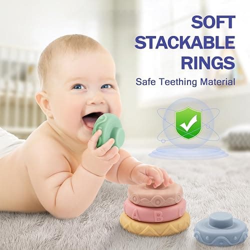 Jyusmile Baby Toys 6-12 Months, Montessori Toy for Babies 6-12 Months, Incl Stacking Building Blocks & Soft Infant Teething Toys & Sensory Balls for Toddlers 0-3-6-9-12 Month thumbnail 5