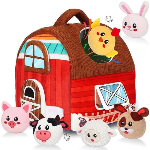 Avesa Baby Toys 6-12 Months - Soft Barn Toy with Stuffed Farm Animals, Rattle - Montessori Toys for Babies 6-12 Months Sensory Infant Toy for Toddlers 1-3 Year Old Boy Girl Baby Birthday - Image 1
