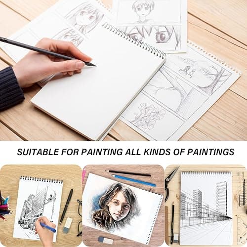 Cabreche Cute Sketchbook Top Spiral Bound Sketch Pad 9 x 12 inch,100GSM Thick Paper 50 Sheets 100 Pages,Art Sketch Book Aesthetic Writing Drawing Paper for Girls Women Face-Black Pink thumbnail 6