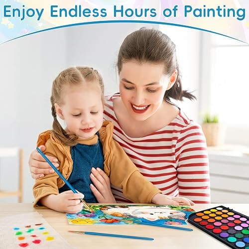 Dushco Solid Watercolor Paint Set with 3 Wooden Brushes for Adults Kids | 48 Color Washable Watercolor Kit, Safe and Non-Toxic, Detachable Palette, Portable, Gift for Beginners, Children, Students thumbnail 6