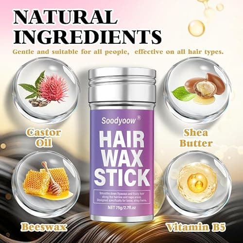 Soodyoow 75g Hair Wax Stick & Slick Back Hair Brush, Non Greasy Anti Frizz Hair Styling Kit for Taming Flyaways, Smoothing Frizz, Sleek Ponytails, Styling Accessories for Women, Girls, Pink thumbnail 3