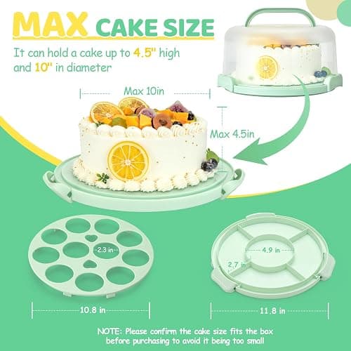 Ohuhu Cake Carrier with Handle, Portable Round Cake Box for 10 Inch Cake, Cake Storage Container with Cover Two Sided Base for Pies Nuts Fruit, Safe Storage & Transport, Great Gift Choice thumbnail 6